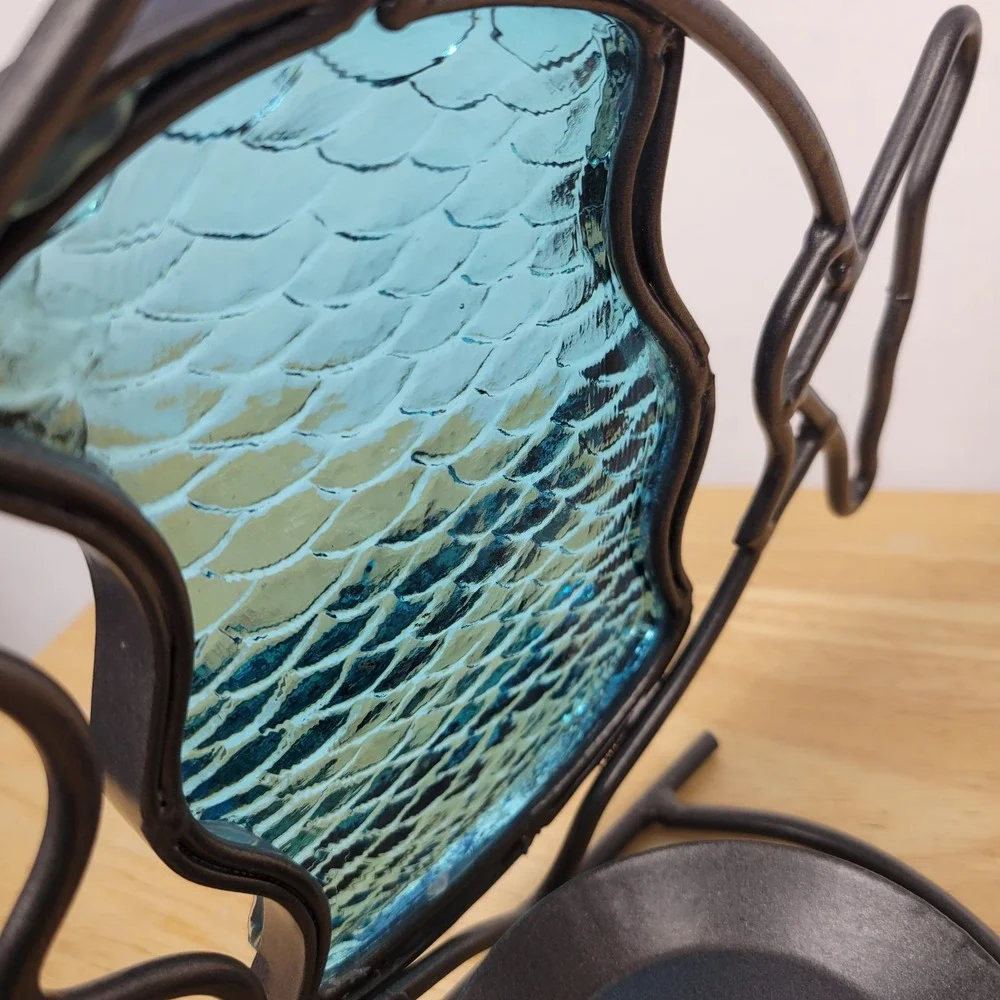 Blue Glass Fish Candle Holder 9